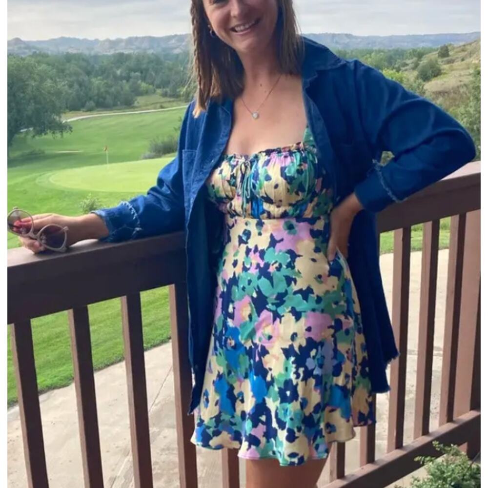 Nicholas Blue Pink Floral Mini Dress Size 18 Sundress Y2K Vacation Designer $365 - Picture 6 of 10